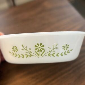 Vintage Glasbake Green Crazy Daisy Spring Blossom Casserole Dish